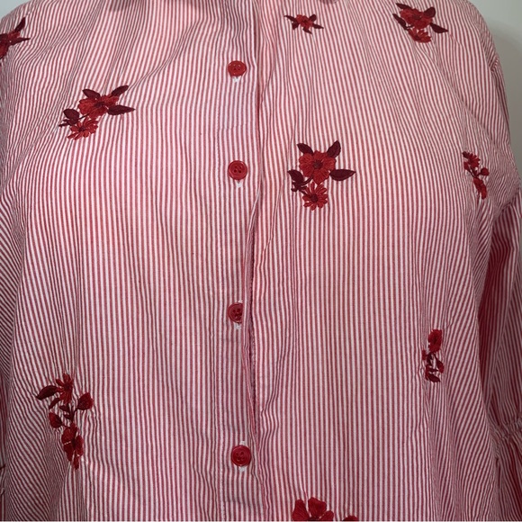 Primark Western Stripe Shirt Red & White Long Sleeve Button-Down Embroidery UK14 - Picture 5 of 13
